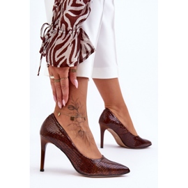 Szpilki Model Lewski Shoes 2659 Brown Wąż - Step in style brązowe 2