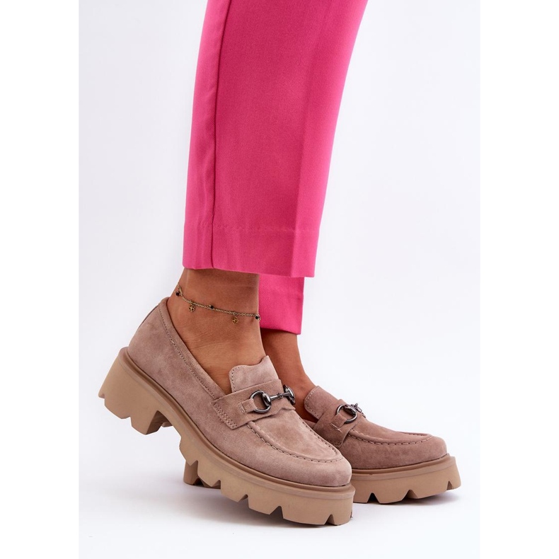 Modne masywne mokasyny damskie Beige beżowy 1