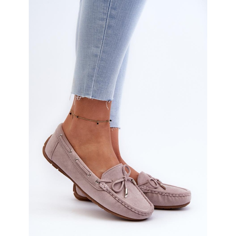 Klasyczne mokasyny wykonane z eko zamszu fioletowe 1