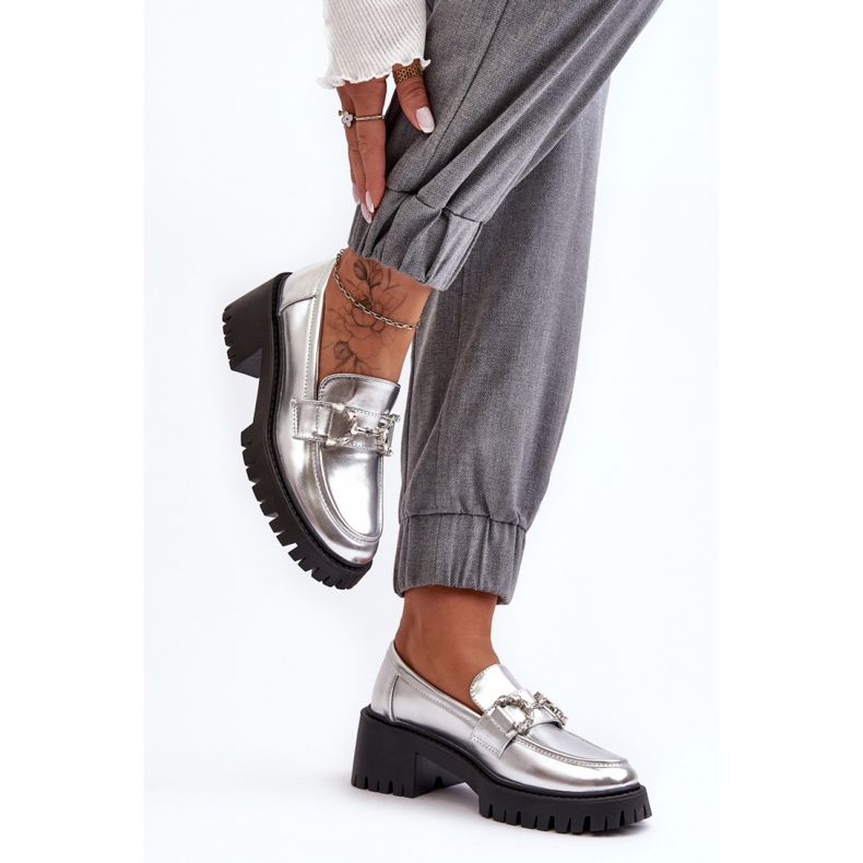 Wsuwane mokasyny damskie Silver srebrny 1