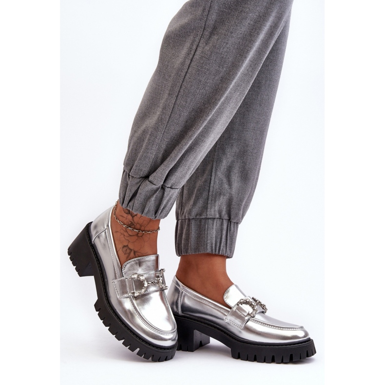 Wsuwane mokasyny damskie Silver srebrny 2