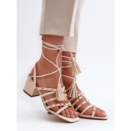 Sandały Damskie wiązane z ćwiekami 3973 beżowe beżowy 1