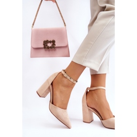 Czółenka Damskie z Eko-zamszu QA203P beżowe beżowy 2