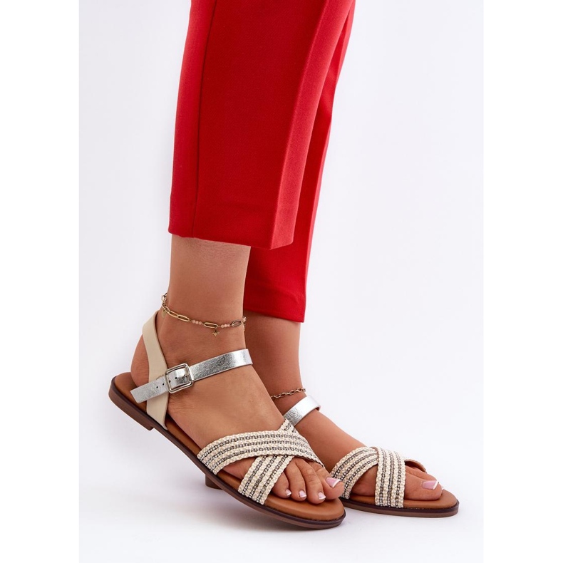 Sandały z ozdobnymi paskami S.Barski MY923 beżowe beżowy 1