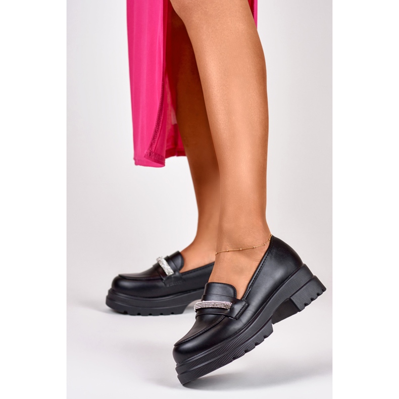 Półbuty Damskie z Cyrkoniami B2732B czarne 2