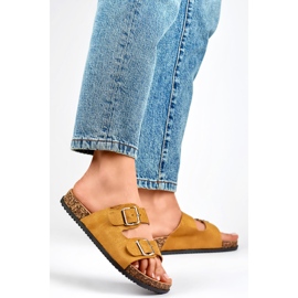Klapki Damskie z Eko-zamszu 98-179C camel brązowe 1