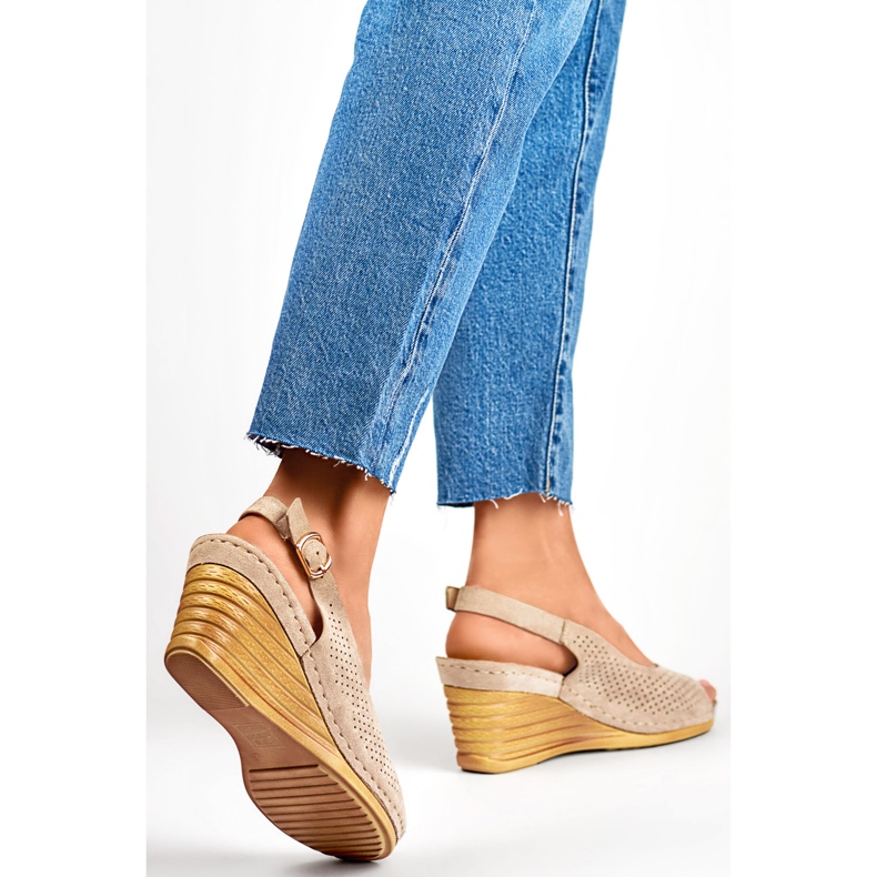 Sandały Damskie na Koturnie GD-FL1243KH beżowe beżowy 1