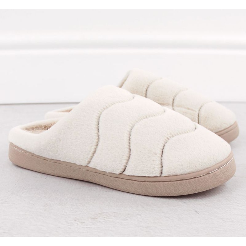 Kapcie domowe futerkowe Unisoft W 6622 EVE466B beżowy 2