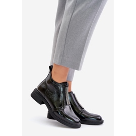 S.Barski Skórzane Lakierowane Niskie Botki Ze Zdobieniem Na Zamek D&A MR880-142 Czarne 1