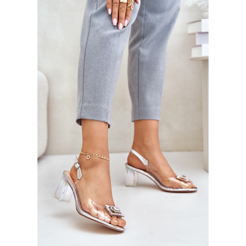 S.Barski Transparentne Sandały Z Broszką Na Słupku D&A MR42-031 Srebrne srebrny 1