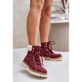 Ocieplane Trapery Botki Damskie Na Zamek Bordowe Ferelia czerwone 2
