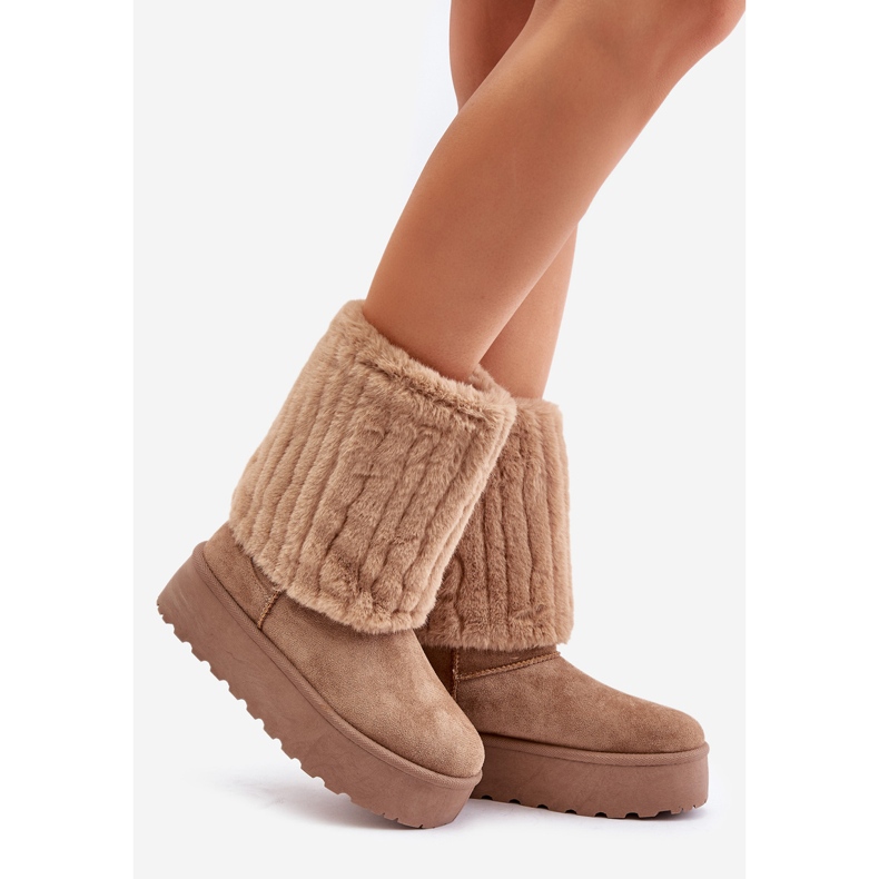 Śniegowce Na Platformie Z Wywiniętą Cholewką Beżowe Lisonea beżowy 1