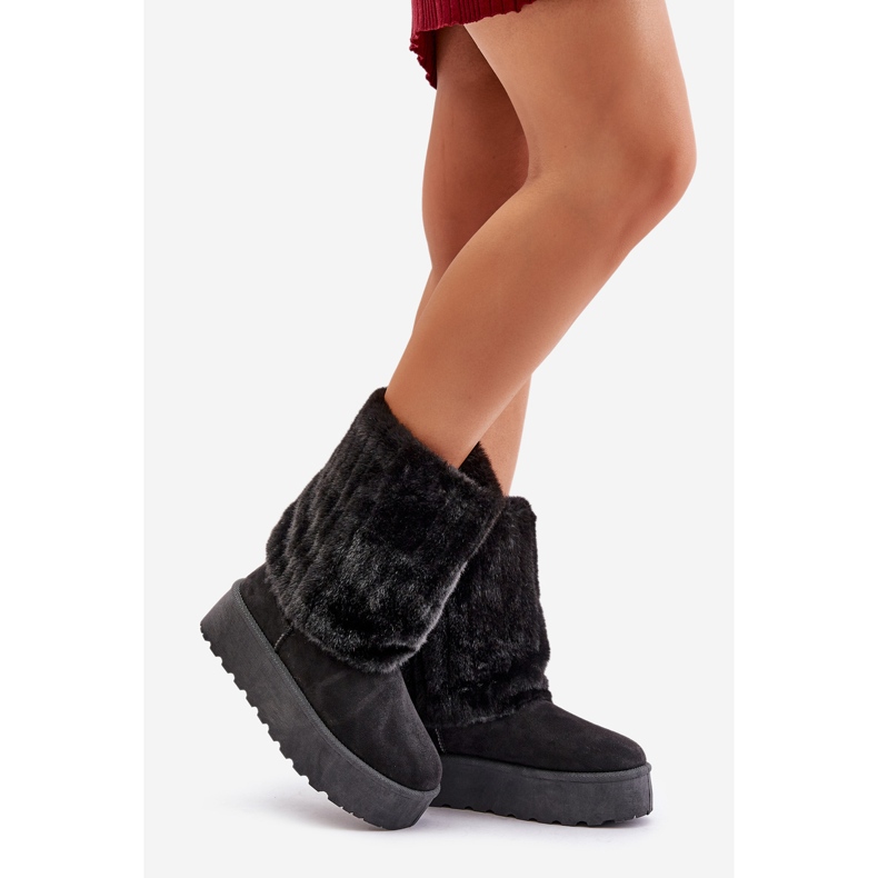 Śniegowce Na Platformie Z Wywiniętą Cholewką Czarne Lisonea 1