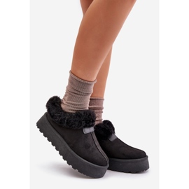 Śniegowce Z Niską Cholewką Z Futerkiem Na Platformie Eko Zamszowe Czarne Neathoria 1