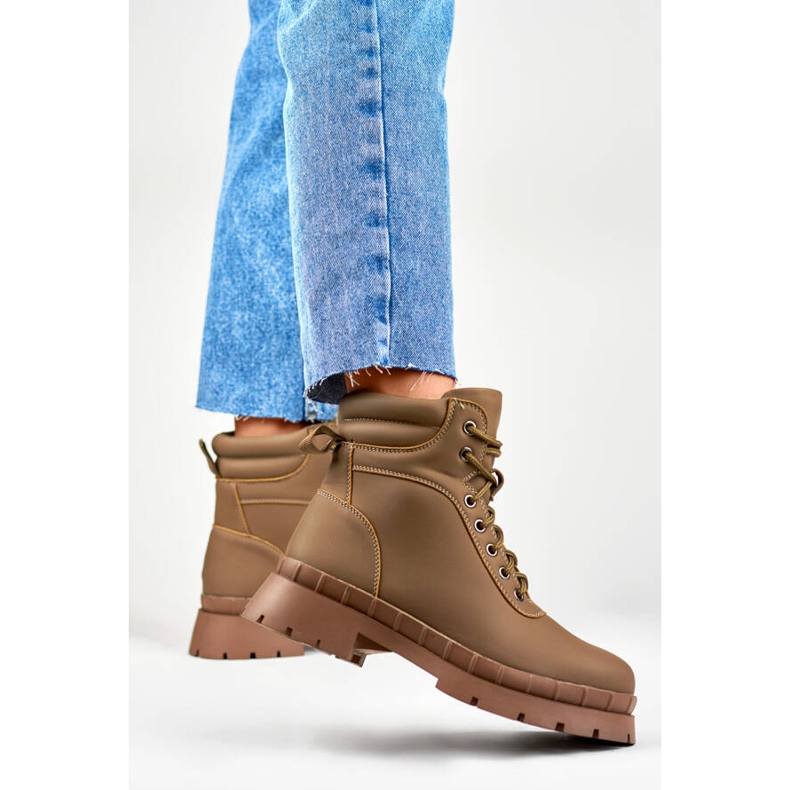 Traperki damskie botki lekko ocieplane brązowe 8538A-KH beżowy 2