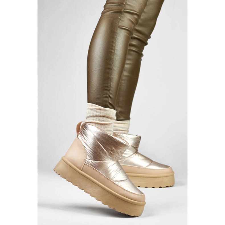 Śniegowce damskie botki na platformie beżowo złote J2-38-BR beżowy 1