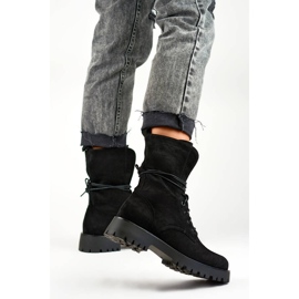 Workery damskie zamszowe botki sznurowane czarne DE1051S-B beżowy 2