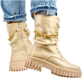 Workery damskie z odpinanym łańcuszkiem beżowe DE1150BE beżowy 1