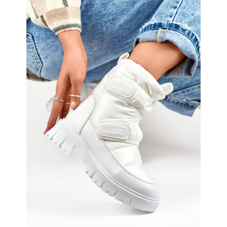 Śniegowce damskie na rzep białe JH-1W 1