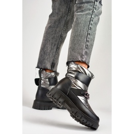 Śniegowce damskie z łańcuszkiem na rzep metaliczne srebrne JH-5SI srebrny 1