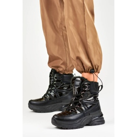 Śniegowce damskie botki połyskujące czarne 22-PY16061B 1