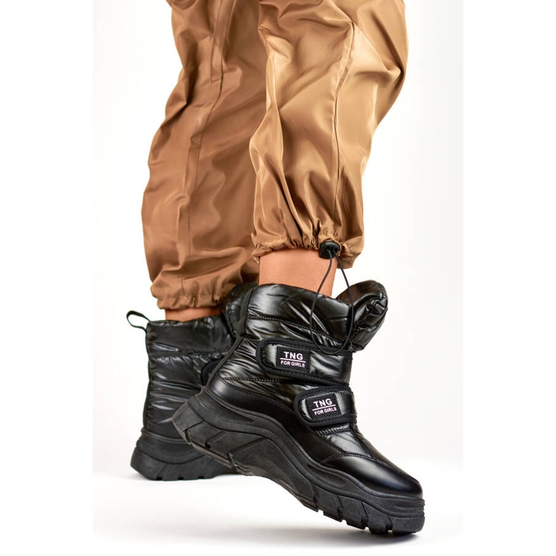 Śniegowce damskie metaliczne botki na rzep czarne 22-PY16062B 2