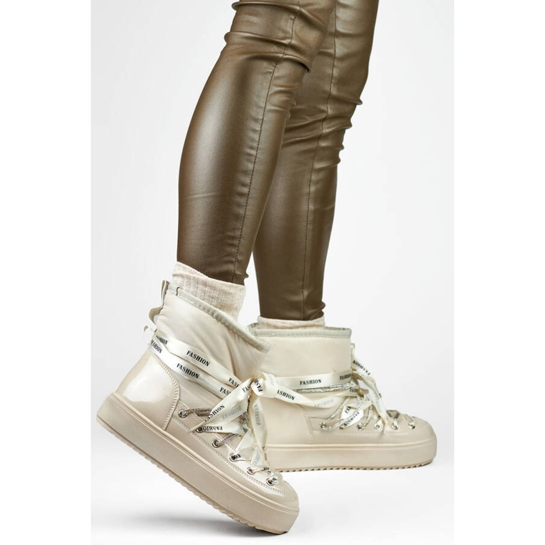 Śniegowce damskie botki sznurowane beżowe 5754-4BE beżowy 2