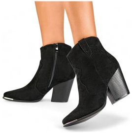Botki damskie zamszowe kowbojki na słupku czarne A5618B 1