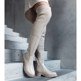 Beżowe długie kozaki z elastyczną cholewką Daryla beżowy 1