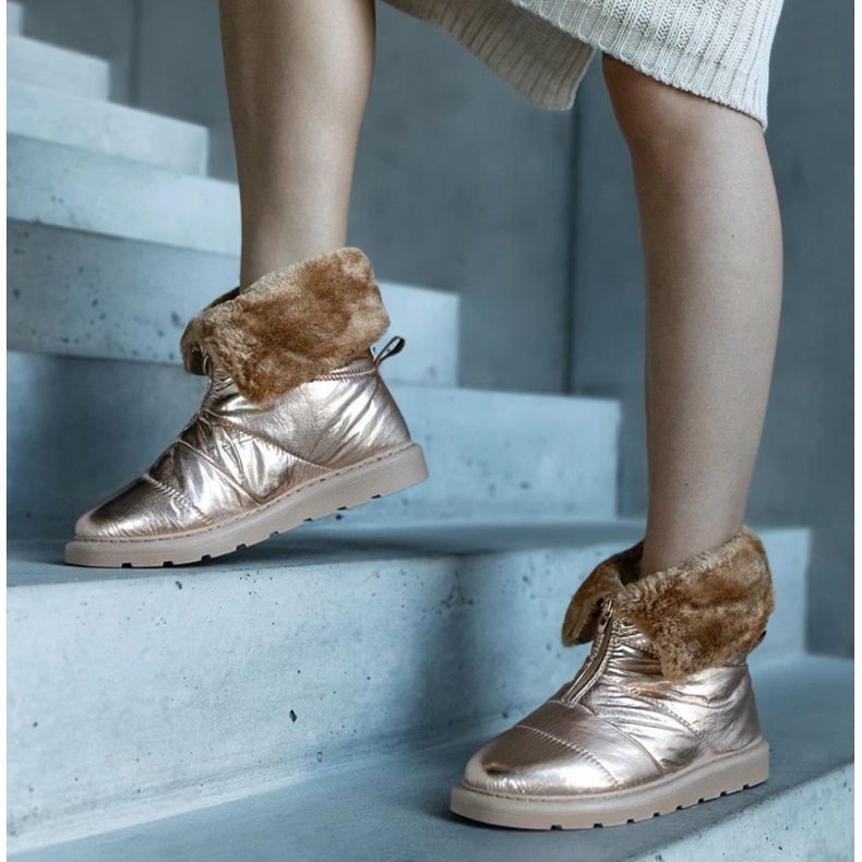 Złote ocieplane śniegowce z kołnierzem Edidda złoty 1