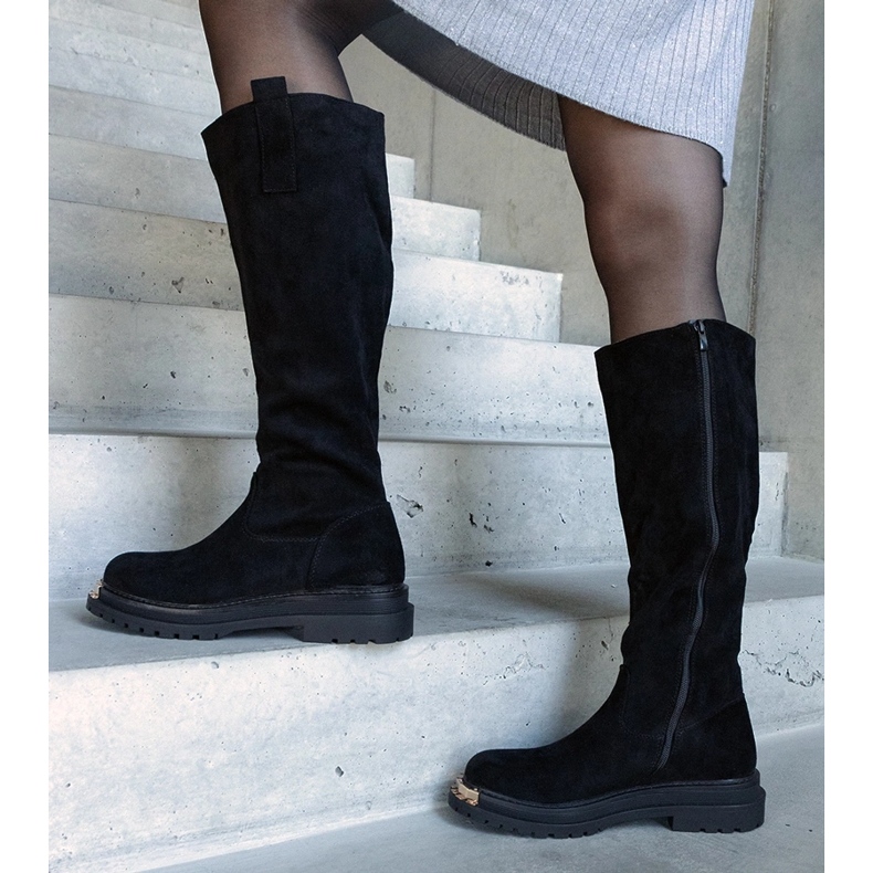 Czarne kozaki z metalowym wykończeniem Guillora 1