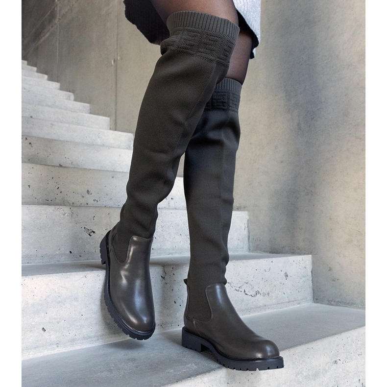 Zielone długie kozaki z elastyczną cholewką Juanra 2