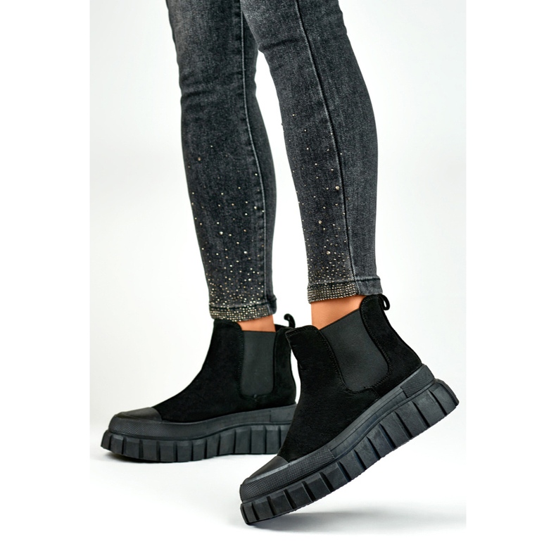 Sztyblet damskie zamszowe botki wsuwane czarne A1006B 1