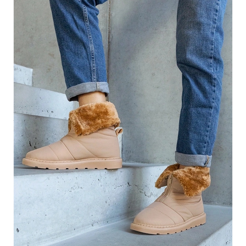 Beżowe ocieplane śniegowce z kołnierzem Edidda beżowy 1