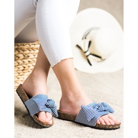 Klapki w paski Vinceza białe niebieskie 2