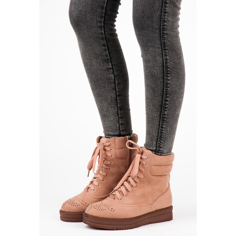 Vices Wiązane botki na platformie różowe 1