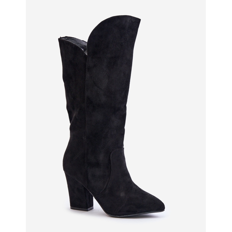 Kozaki Przed Kolano Na Słupku Z Eko Zamszu Czarne Clorira 2