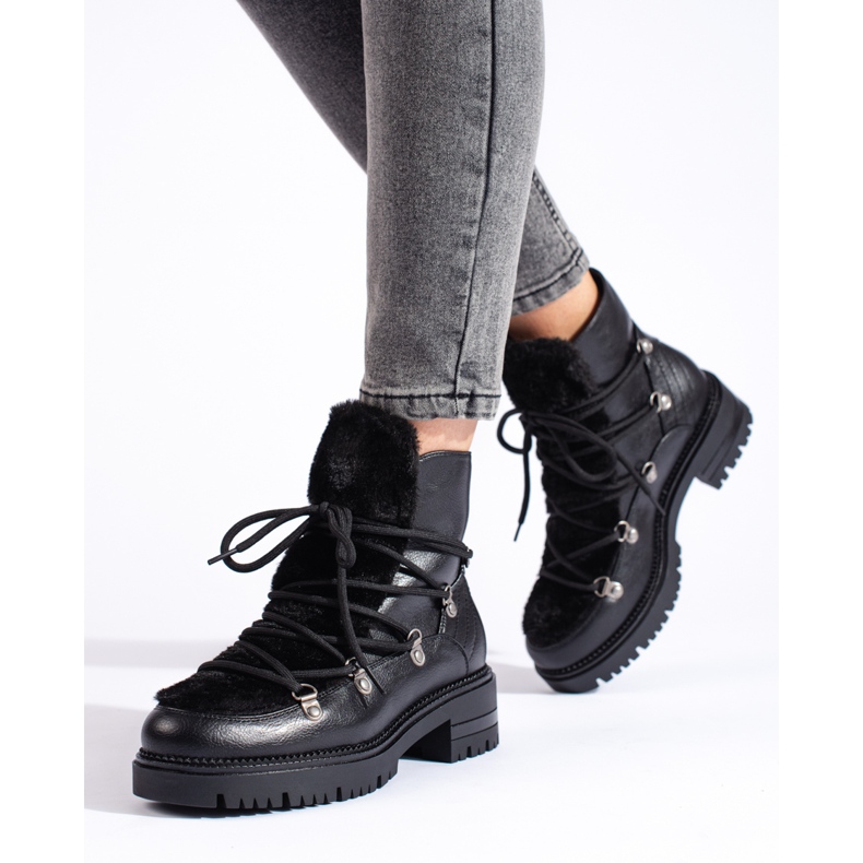 W. Potocki Czarne śniegowce damskie z futerkiem Potocki 1