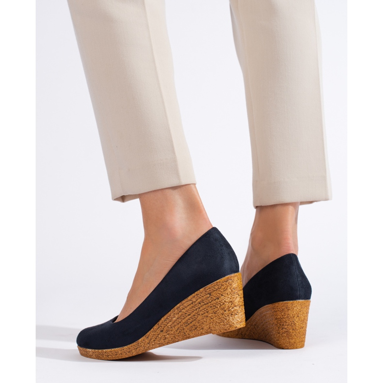 Granatowe czółenka na koturnie niebieskie 2