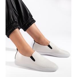Ażurowe trampki slip on biało-czarne białe 1
