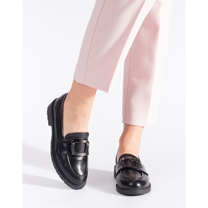 Goodin Czarne mokasyny damskie z klamrą 2