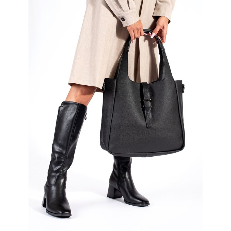 Czarne zamszowe kozaki na słupku 1