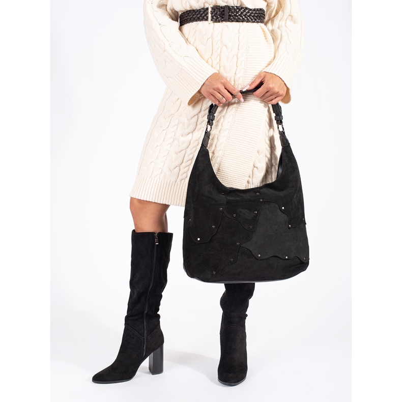 Czarne zamszowe kozaki damskie 1