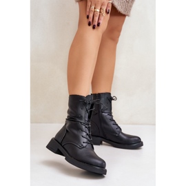 Ocieplane Botki Workery Damskie Eko Skórzane Czarne Ellittia 2