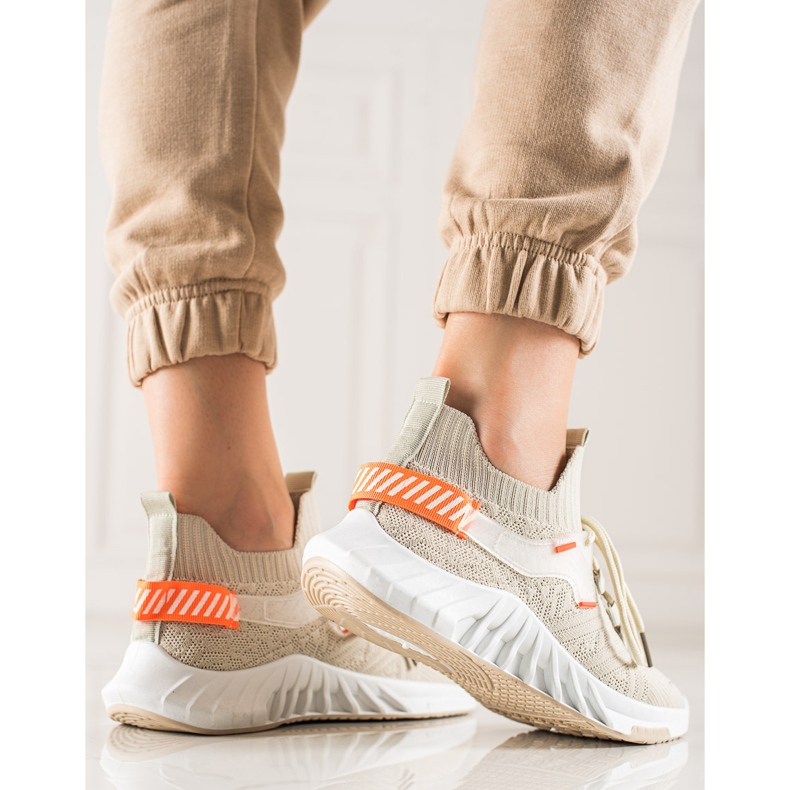 Weide Modne Tekstylne Sneakersy beżowy 2