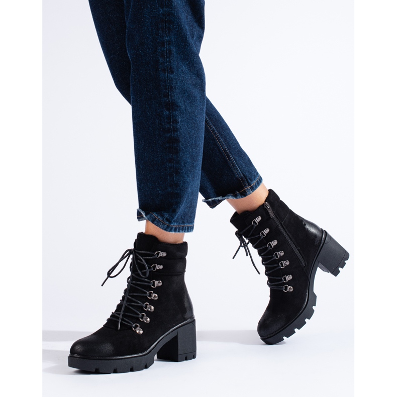 Ocieplane workery damskie  z zamszu ekologicznego czarne 1