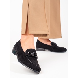 W. Potocki Zamszowe mokasyny damskie ażurowe Potocki czarne 1