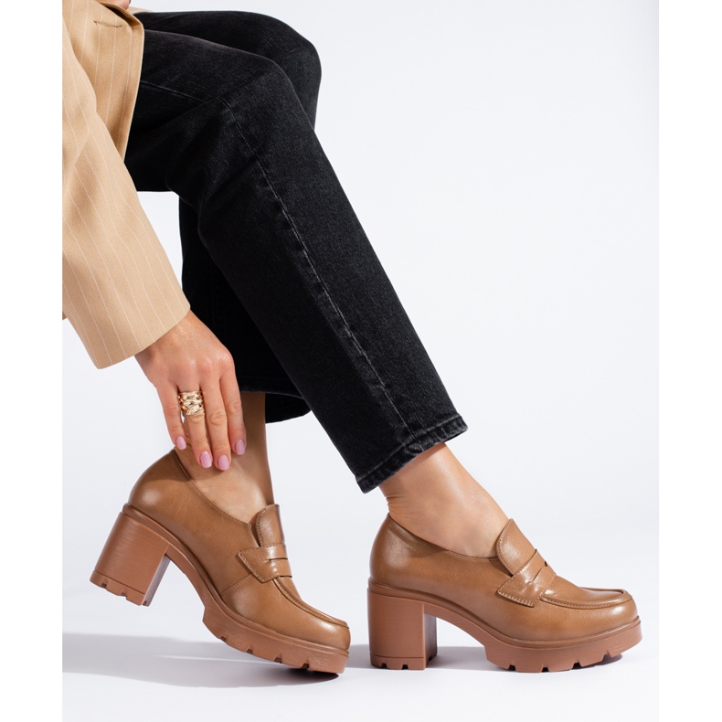 W. Potocki Brązowe półbuty na grubym słupku Potocki 1