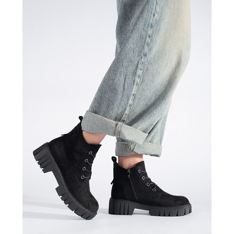 Czarne wiązane botki zamszowe Sergio Leone 1