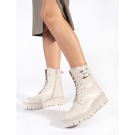 Seastar Beżowe sznurowane botki na platformie beżowy 1